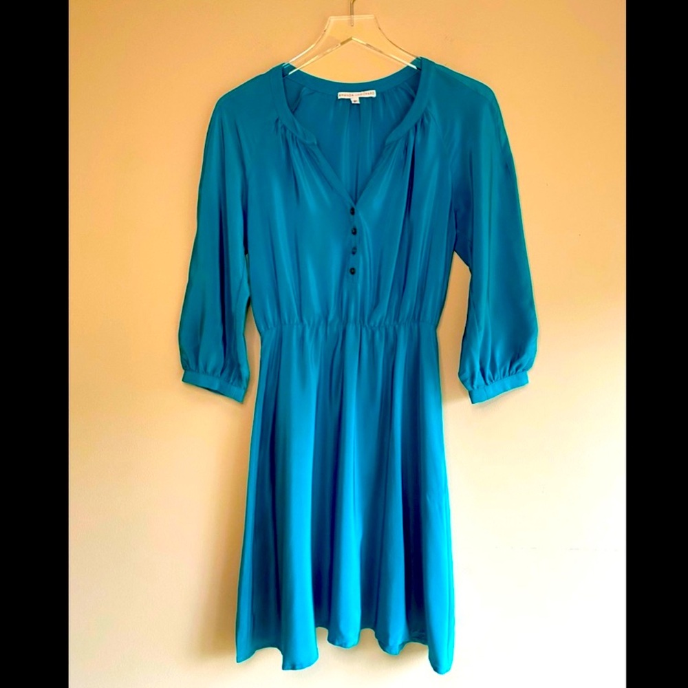 Amanda Uprichard Teal Blue Green Silk Raglan Sleeve Dress Size XS
